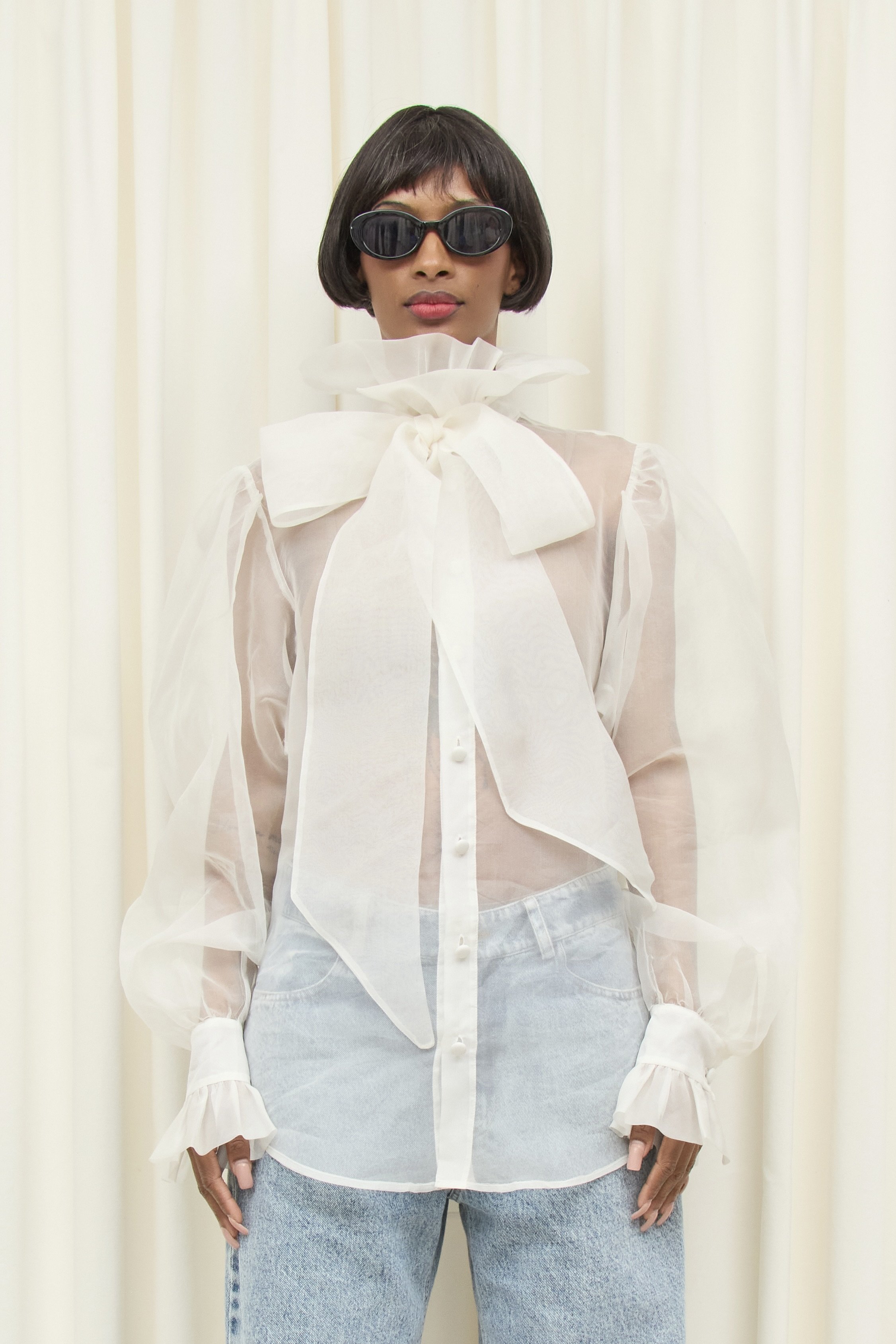 Simone Oversized Bow Blouse - ivory Silk Taffeta — Tanner Fletcher